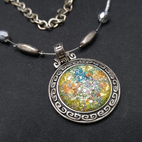 Chico's Glitter Pendant Necklace, Silver Crystal Beads Floating on Wire, 20 Inch - Picture 5 of 8